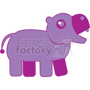 The clipart image shows a cartoon animal - specifically a hippopotamus, or hippo for short. The hippo is depicted in the color purple and is facing forward with its mouth open, revealing its teeth and tongue. It appears to be standing on its four legs and has a round body with a short tail.
