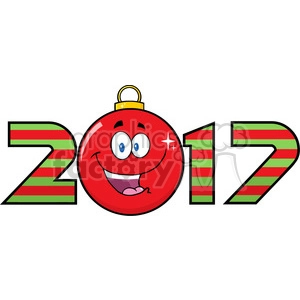 happy 2017 new years eve greeting with christmas ball cartoon character and numbers vector illustration illustration isolated on white