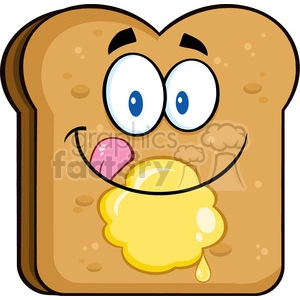 illustration happy toast bread slice cartoon character licking his lips with butter vector illustration isolated on white background