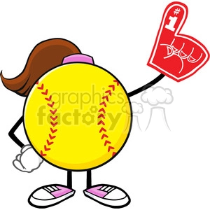 softball girl faceless cartoon mascot character wearing a foam finger vector illustration isolated on white background