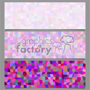 A clipart image featuring three abstract mosaic patterns in rectangular blocks. The top block has light pastel colors, the middle block has slightly darker pastel shades, and the bottom block has vibrant and bold colors.