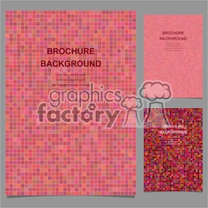 A clipart image featuring three brochure backgrounds with a mosaic pattern. The central large brochure is primarily pink with varying shades, while the smaller ones have a similar pattern but in different color variations. All brochures have the text 'BROCHURE BACKGROUND' visibly displayed.