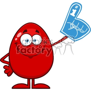 10952 Royalty Free RF Clipart Red Easter Egg Cartoon Mascot Character Wearing A Foam Finger Vector Illustration