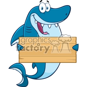 Friendly Cartoon Shark Mascot Holding Sign