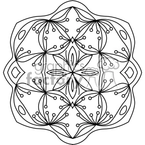 A black and white clipart image of a symmetrical mandala design with intricate floral and geometric patterns.