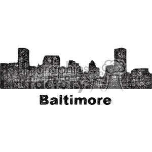 Abstract scribble art of the Baltimore skyline with the city name below.