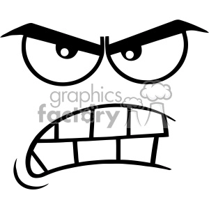 10918 Royalty Free RF Clipart ABlack And White ggressive Cartoon Funny Face With Angry Expression Vector Illustration