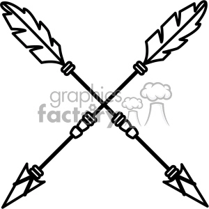 This clipart image features two crossed arrows. The arrows have feather fletchings and pointed tips, depicted in a simple, black and white vector style.