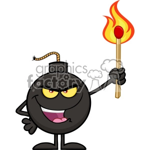 This clipart image features a cartoon bomb character with a mischievous expression, holding a lit match. The bomb character has yellow eyes and a wry smile, exuding a playful yet slightly menacing vibe.