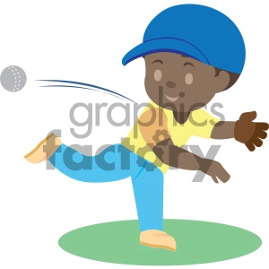 african american boy throwing baseball vector illustration