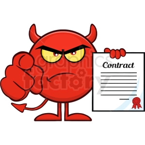 Angry Red Devil Cartoon Emoji Character Pointing With Finger And Holding A Contract Vector Illustration Isolated On White Background