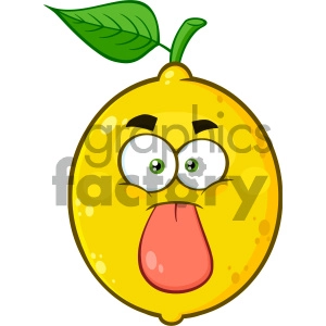 Royalty Free RF Clipart Illustration Funny Yellow Lemon Fruit Cartoon Emoji Face Character Stuck Out Tongue Vector Illustration Isolated On White Background
