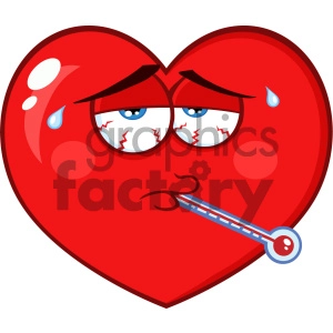 Sick Red Heart Cartoon Emoji Face Character With Tired Expression And Thermometer Vector Illustration Isolated On White Background