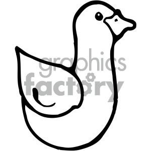A simple black and white clipart illustration of a duck. The image features a side profile of the duck with minimalistic design elements.
