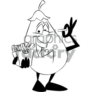 black and white cartoon eggplant eating french fries