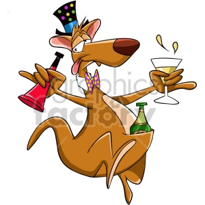 cartoon drunk kangaroo celebrating new years