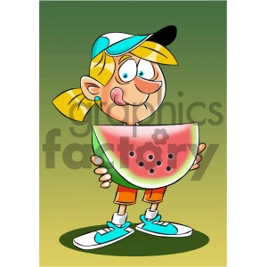 cartoon girl holding huge watermelon