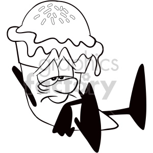 black and white lazy ice cream cartoon character