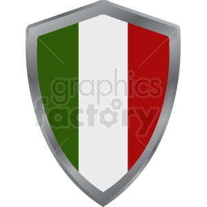 The image is a clipart of a shield with the design of the Italian flag. It appears to be a stylized representation of a coat of arms or emblem with the tricolor of green, white, and red which are the national colors of Italy.