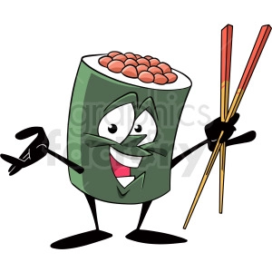 sushi cartoon character holding chopsticks