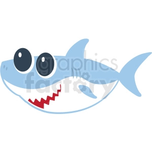 A cartoon clipart image of a smiling blue shark with large eyes and sharp red teeth.