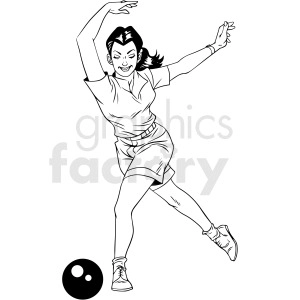 black and white retro female bowler vector clipart