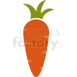A simple clipart image of a carrot with an orange body and green leaves on top.
