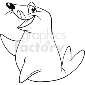 Black white cartoon seal vector clipart