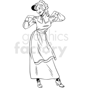 black and white realistic female pilgrim posing vector clipart