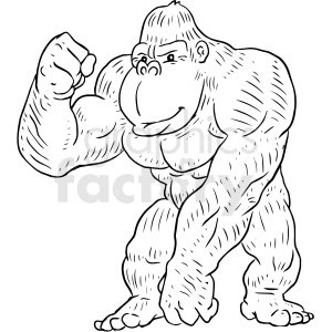 Clipart image of a strong, muscular gorilla striking a confident pose with its arm flexed.