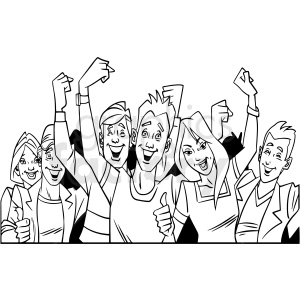black and white cartoon crowd of people vector clipart