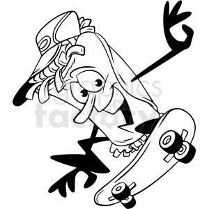 black white taco cartoon character skateboarding vector clipart