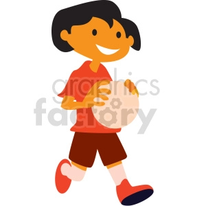 cartoon kid holding ball vector clipart