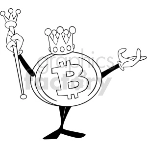 black and white cartoon bitcoin king vector clipart