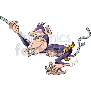 Cartoon Monkey Swinging on Vine