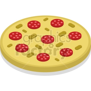 A clipart image of a pizza with pepperoni and green pepper toppings.