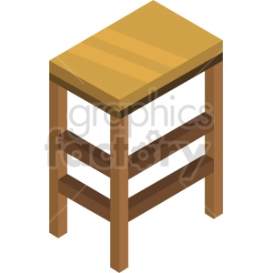 Isometric clipart of a wooden stool with four legs and horizontal support bars.