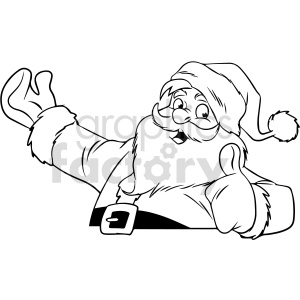 black and white cartoon Santa giving thumbs up clipart