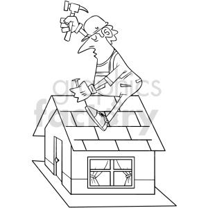cartoon roofer black and white clipart