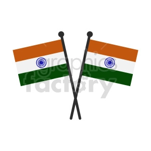 The clipart image shows two Indian flags crossed over each other. Each flag has three horizontal stripes of saffron (orange), white, and green from top to bottom, with a blue Ashoka Chakra in the center of the white stripe.