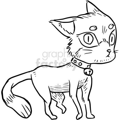 The clipart image shows a stylized black and white cat in a standing position, with its head turned slightly to the side. The design resembles a tattoo style, with bold lines and shading.
