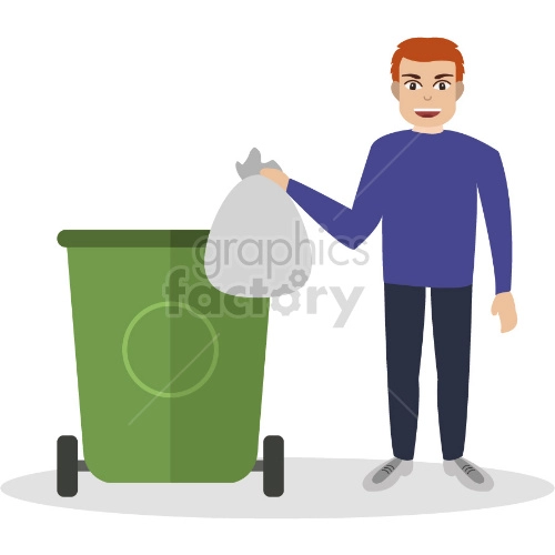 cartoon man taking garbage out vector clipart