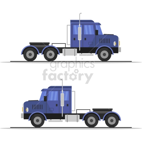 blue semi truck vector clipart set