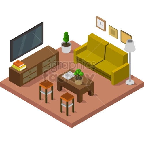 isometric living room vector clipart