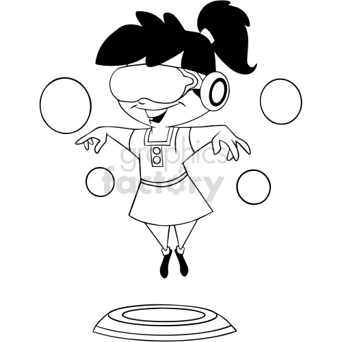 black and white cartoon playing VR virtual reality girl clipart