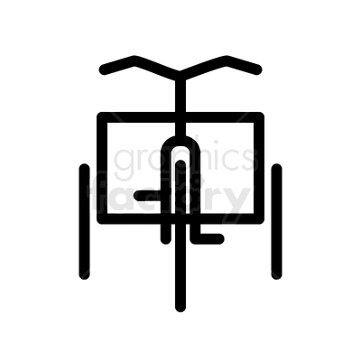 A black and white clipart image of a trike, from a front view
