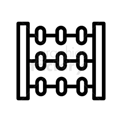 A black and white clipart image of an abacus with four rods and multiple beads arranged horizontally.