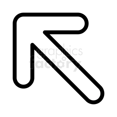 Black and white clipart of a curved arrow pointing to the top left.