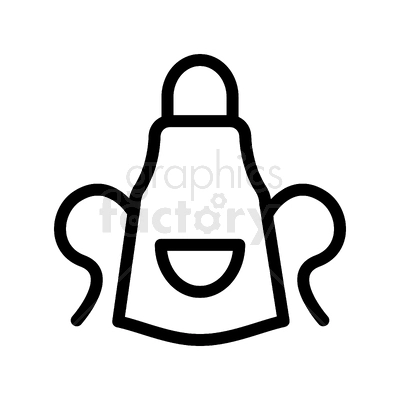 A simple black and white clipart image of an apron with a pocket.