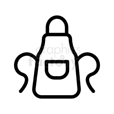 Black and white clipart image of an apron with a front pocket.